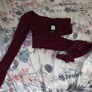 One shoulder long sleeve open tie